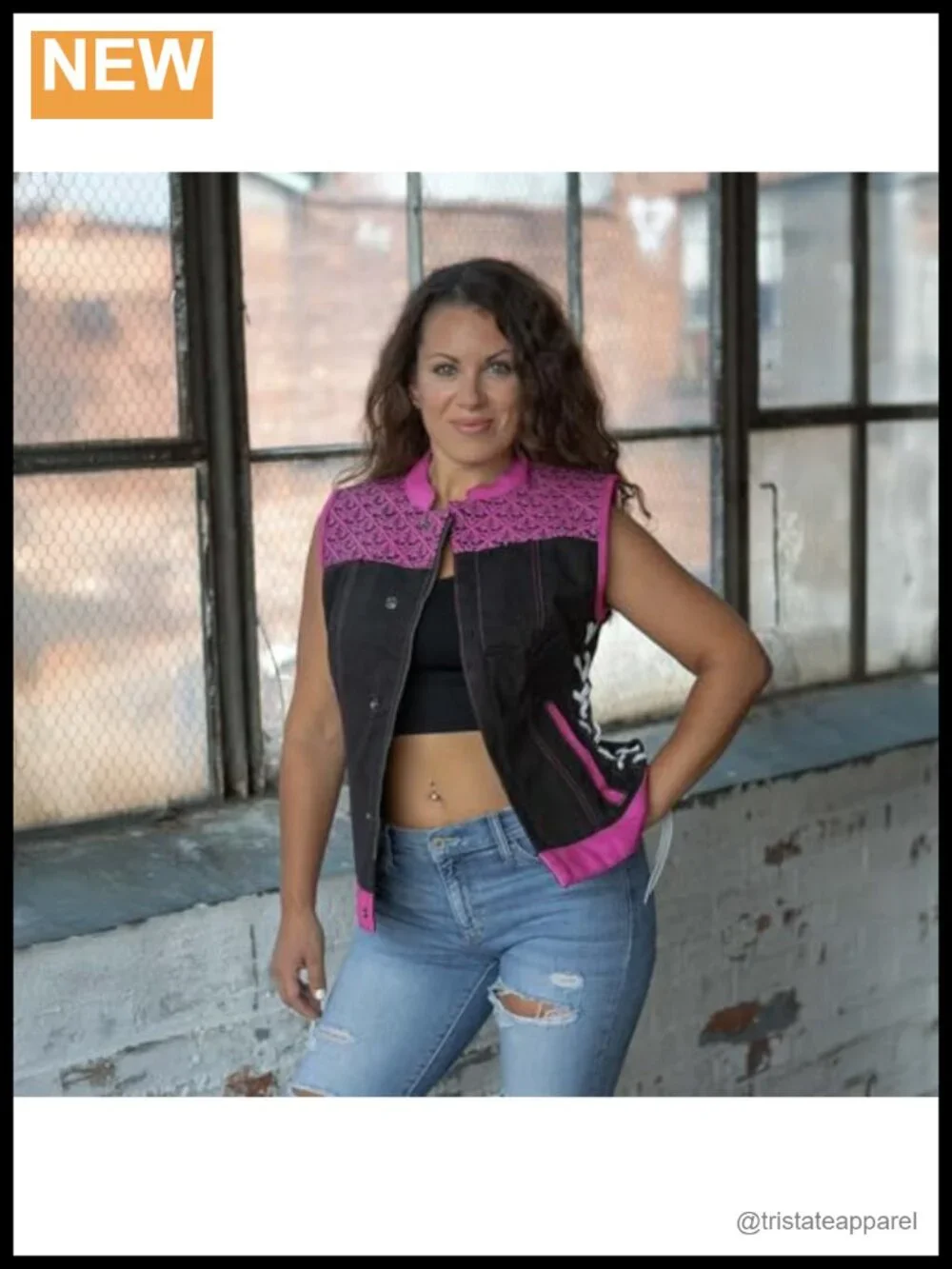 Women's Motorcycle Denim Vest with Skull Embroidery, YKK Zipper, Cotton